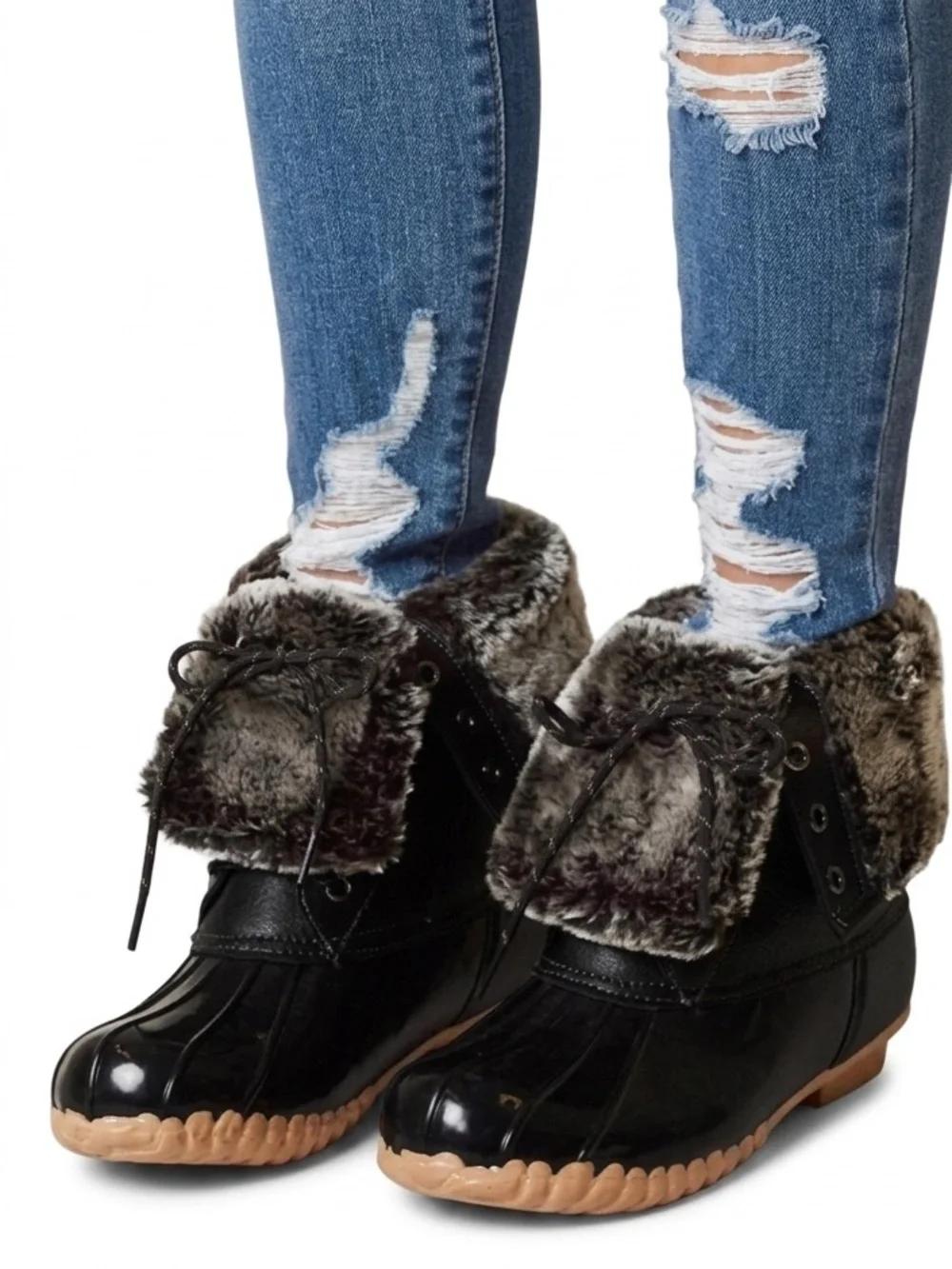 Sporto Daphne Leather Upper Waterproof Duck Boots Faux Fur Shearling Size 7
